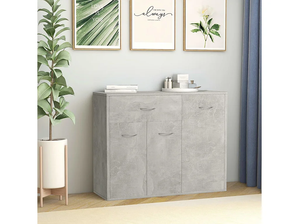 Petit buffet 3 portes et 1 tiroir Homa L 88cm - Gamme intemporelle-Couleur Gris béton