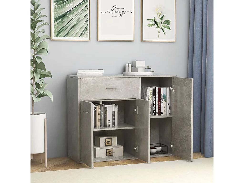 Petit buffet 3 portes et 1 tiroir Homa L 88cm - Gamme intemporelle-Couleur Gris béton