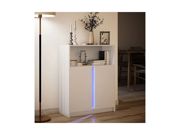 Buffet avec LED blanc 77x34x100 bois d'ingénierie