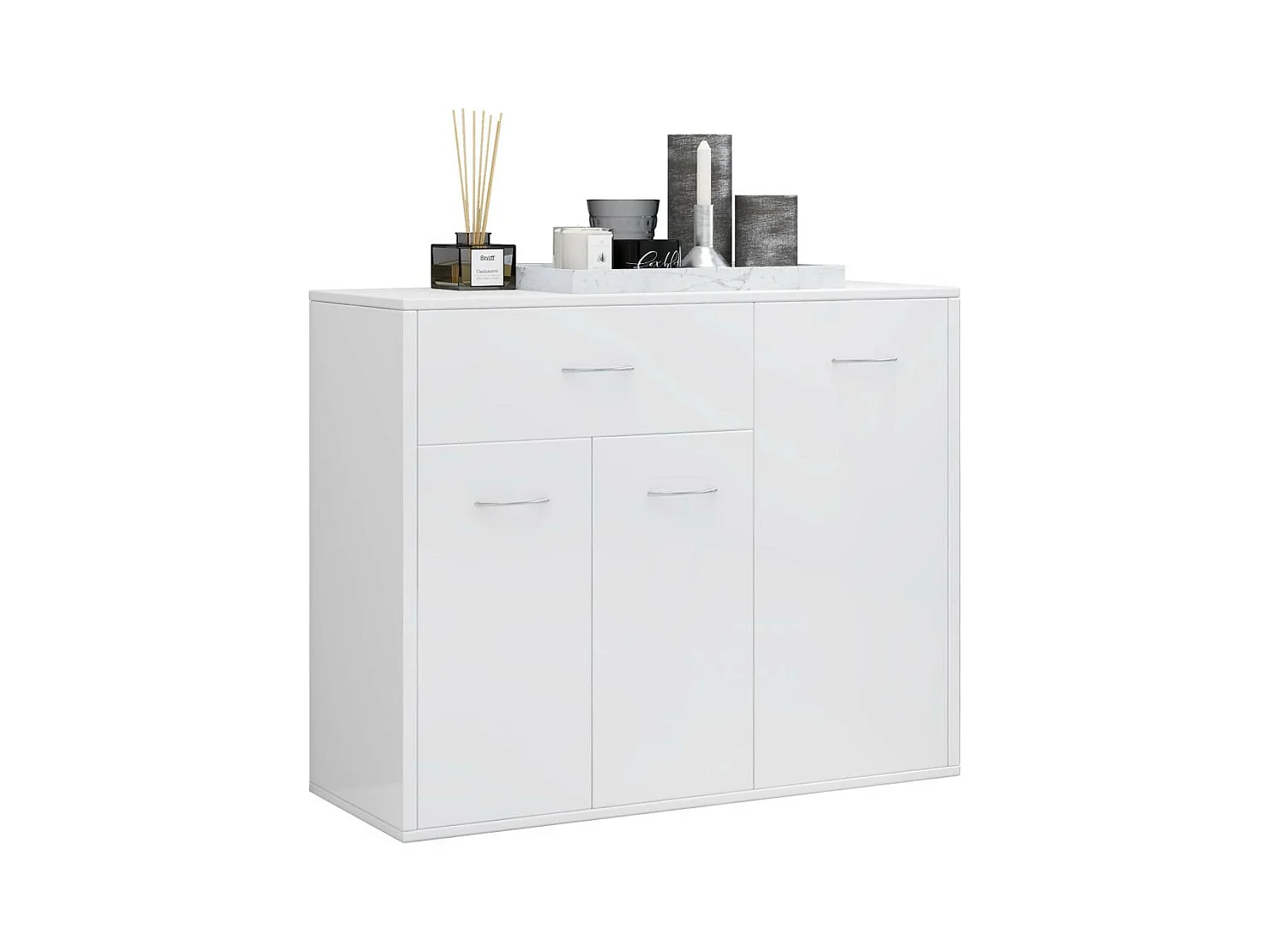 Petit buffet 3 portes et 1 tiroir Homa L 88cm - Gamme intemporelle-Couleur Blanc brillant