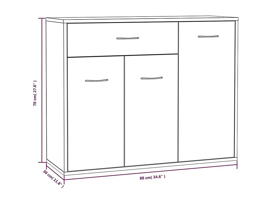 Petit buffet 3 portes et 1 tiroir Homa L 88cm - Gamme intemporelle-Couleur Blanc brillant