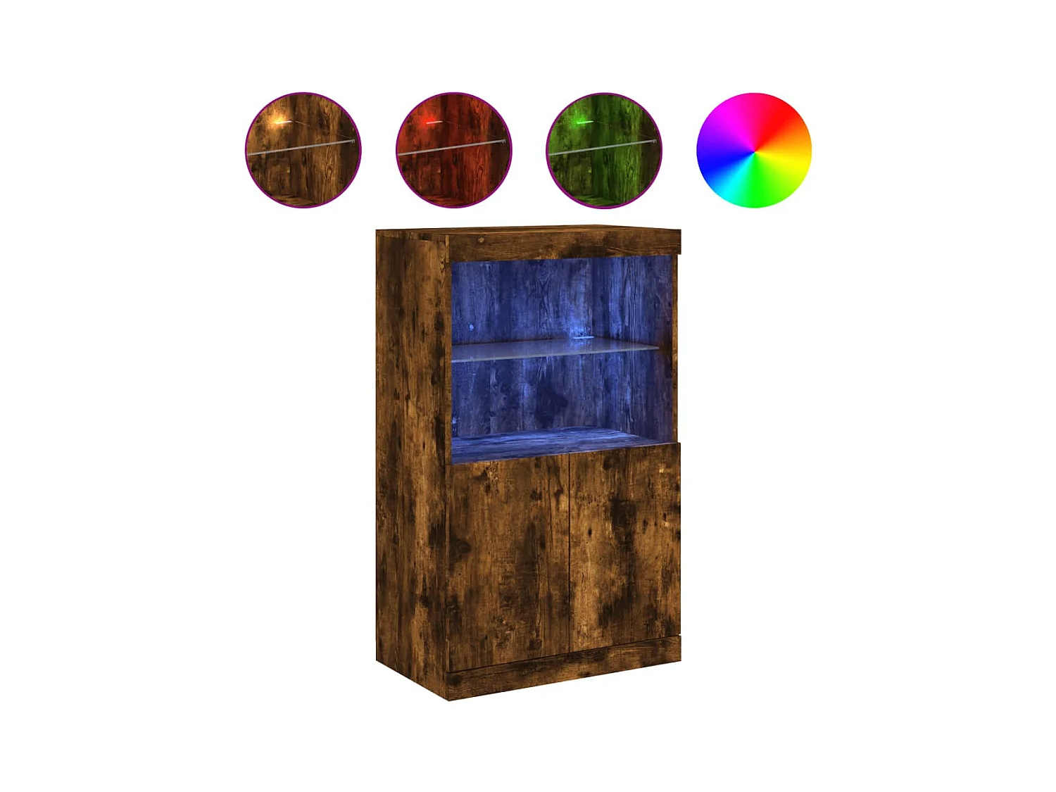 Petit meuble 2 portes et niches éclairage LED - Collection Arizona-Couleur Marron fumé