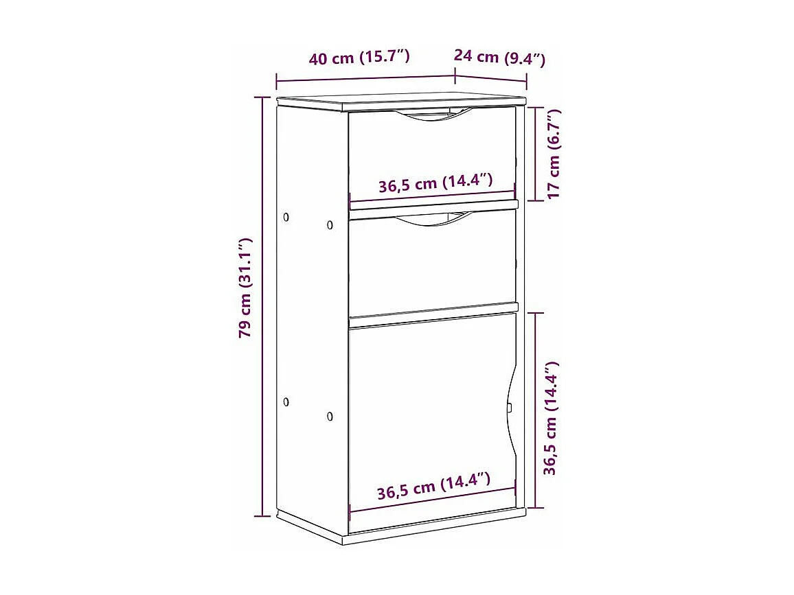 Armoire latérale tiroirs ODDA blanc 40x24x79 bois massif pin