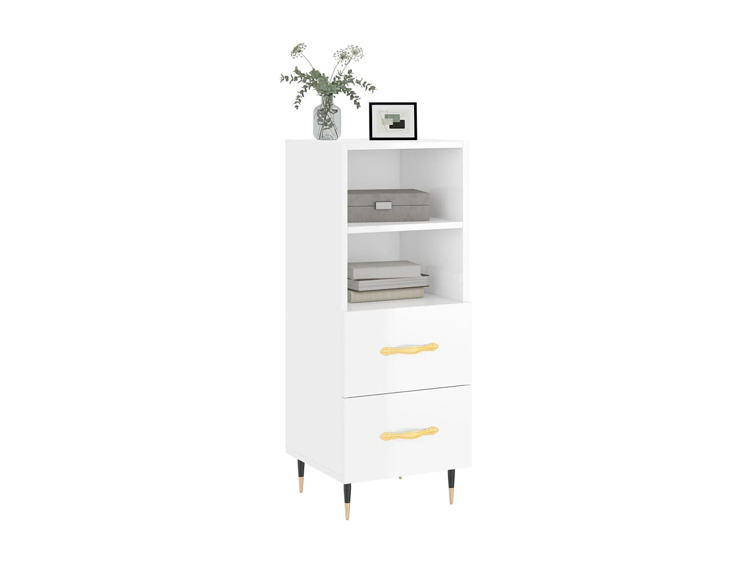 Buffet Blanc brillant 34,5x34x90 Bois d'ingénierie