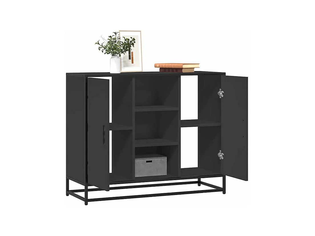 Buffet noir 92x35x76 bois d’ingénierie