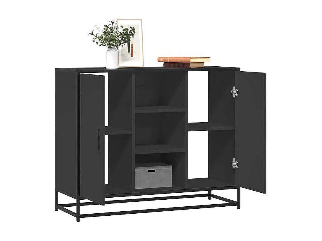 Buffet noir 92x35x76 bois d’ingénierie