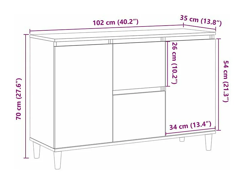 Buffet vieux bois 102x35x70 bois d'ingénierie