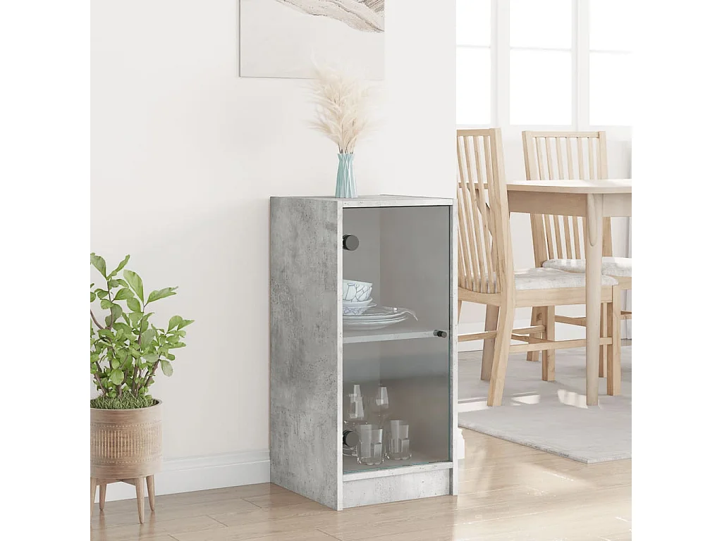 Armoire latérale avec portes en verre gris béton 35x37x75,5