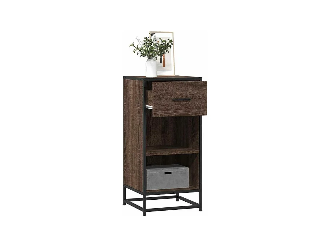 Buffet chêne marron 35,5x35x76 bois d'ingénierie et métal