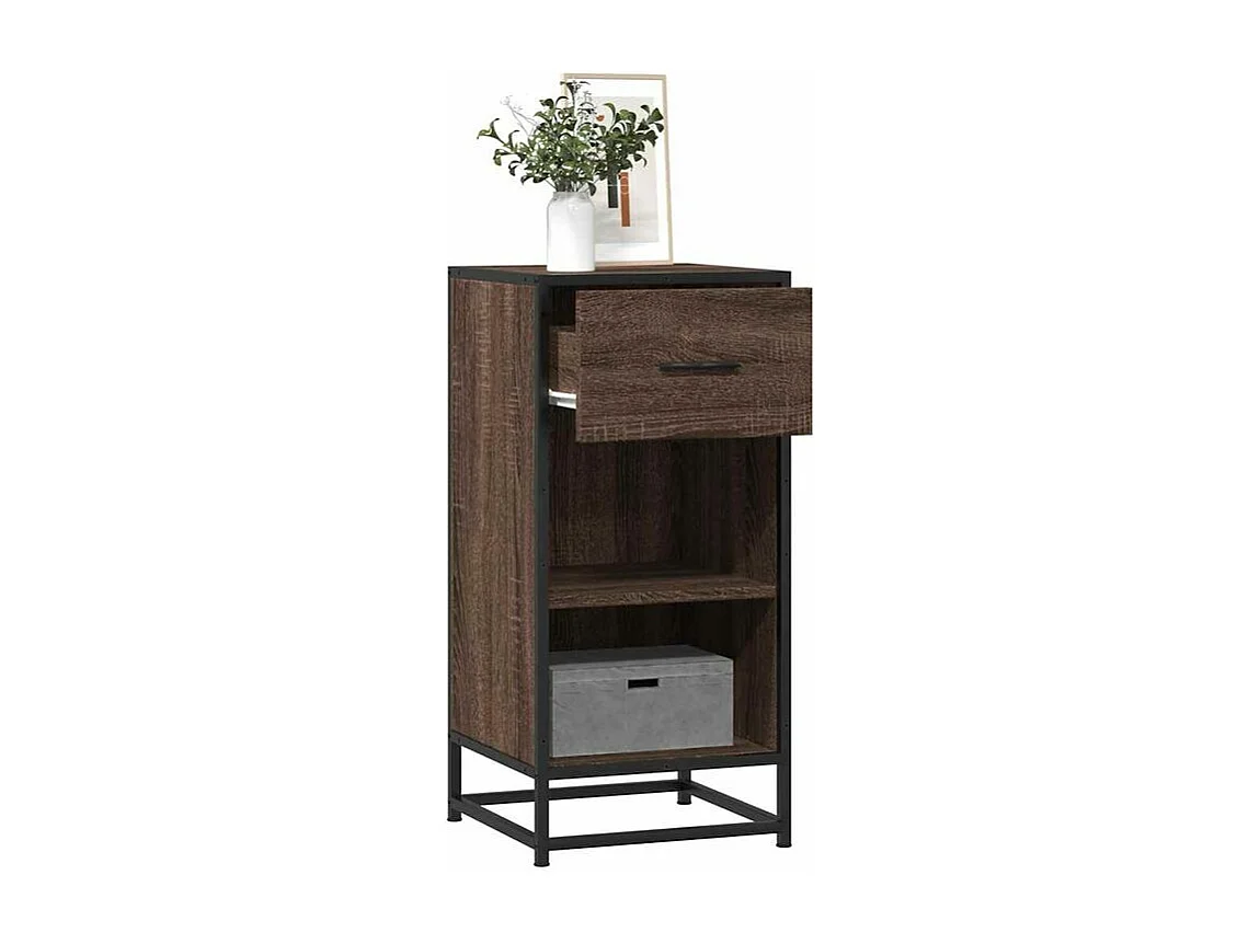 Buffet chêne marron 35,5x35x76 bois d'ingénierie et métal