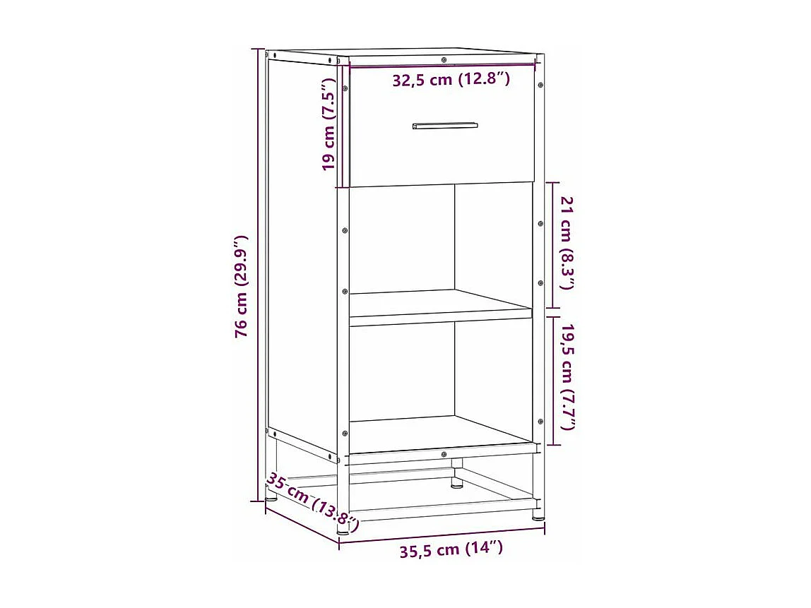 Buffet chêne marron 35,5x35x76 bois d'ingénierie et métal