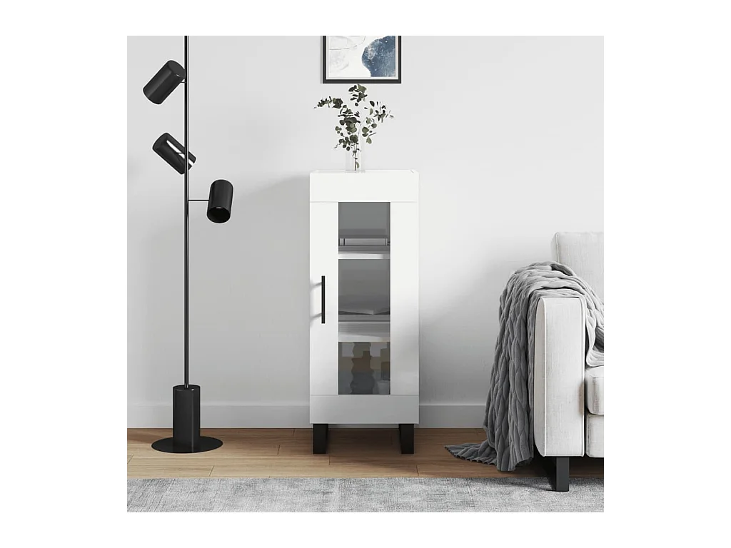 Buffet Blanc brillant 34,5x34x90 Bois d'ingénierie