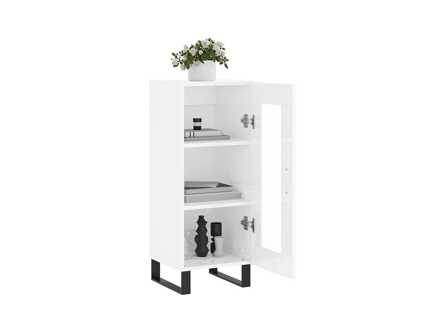 Buffet Blanc brillant 34,5x34x90 Bois d'ingénierie