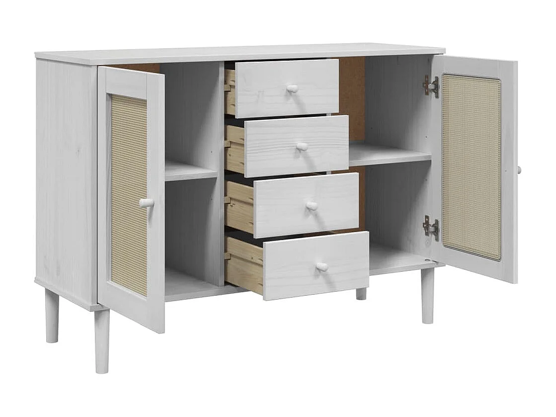 Buffet SENJA aspect rotin blanc 112x40x80 bois massif de pin