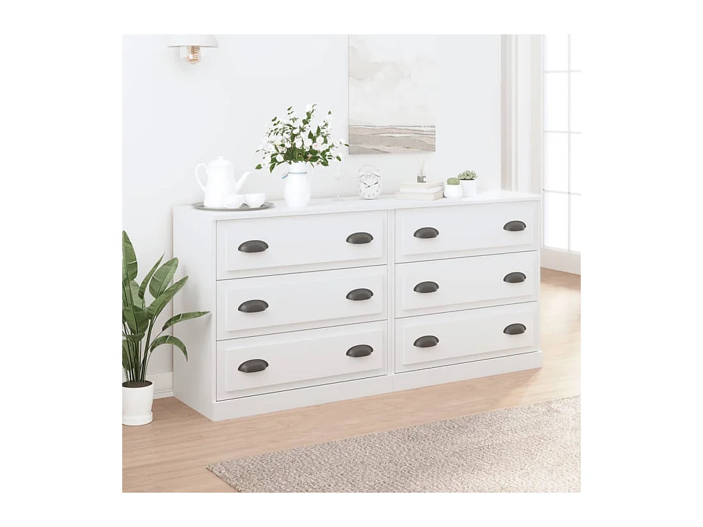 Buffets 2 pcs blanc bois d'ingénierie