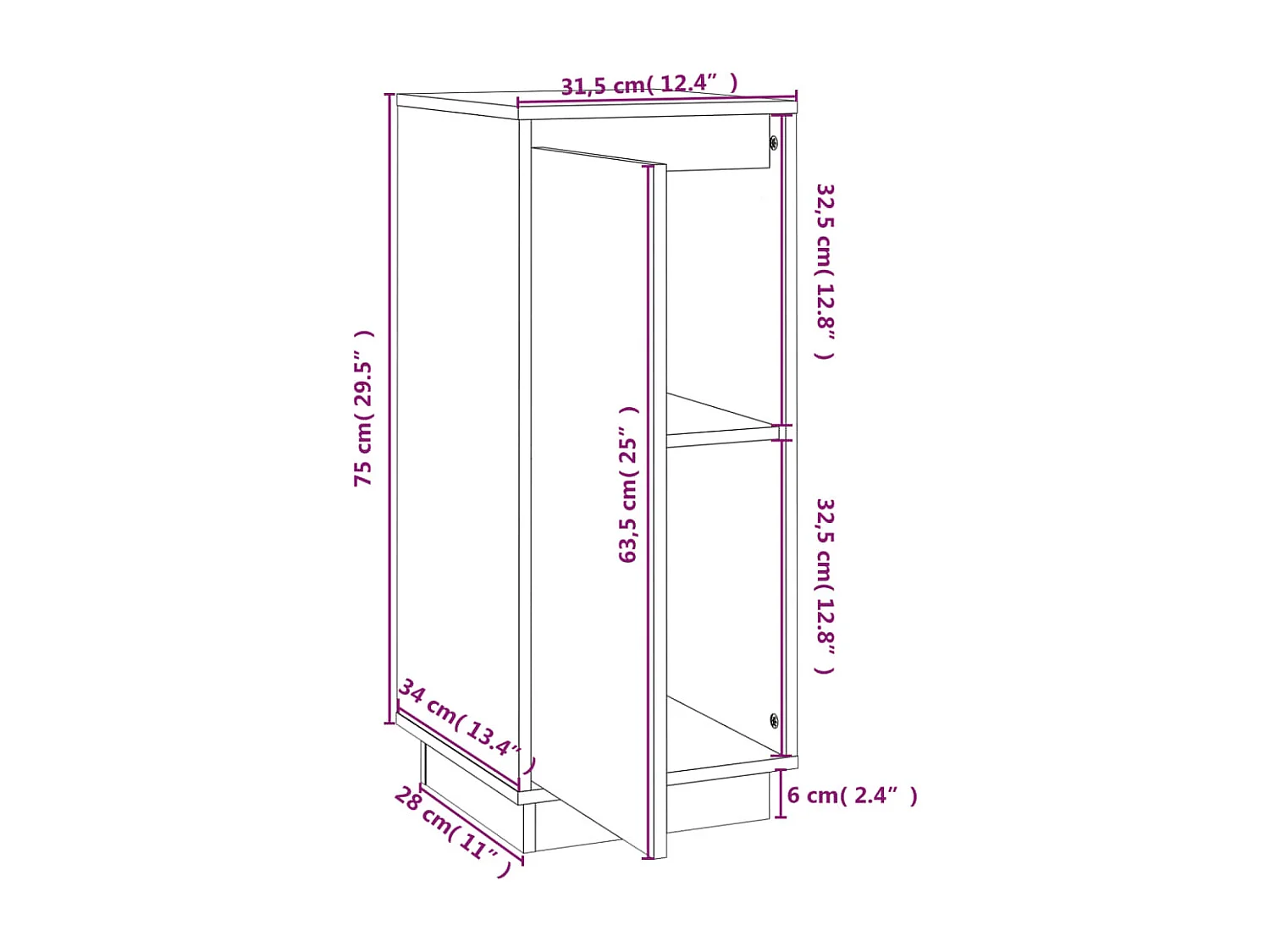 Buffets 2 pcs 31,5x34x75 Bois massif de pin 2