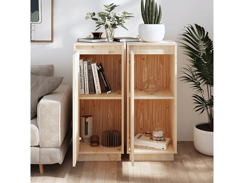 Buffets 2 pcs 31,5x34x75 Bois massif de pin 2