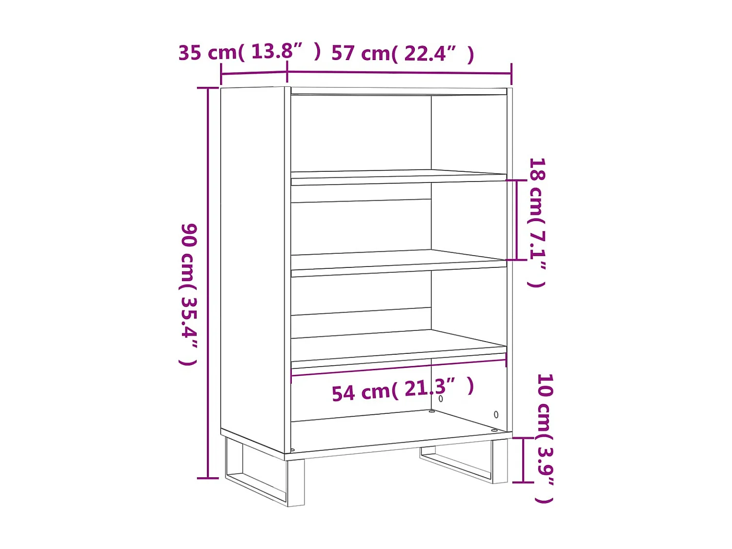 Buffet haut blanc 57x35x90 bois d'ingénierie
