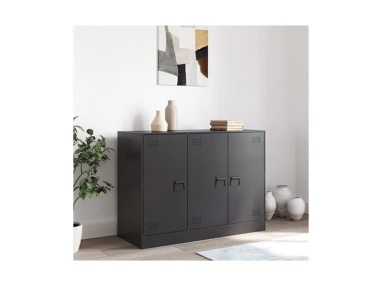 Meuble de rangement 3 portes en acier Lazard 99cm - Style Industriel-Couleur Noir