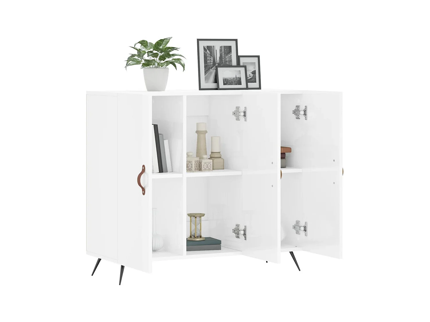 Buffet blanc brillant 90x34x80 bois d'ingénierie