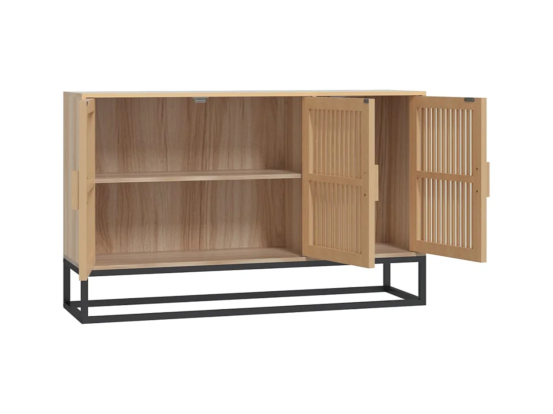 Petit buffet en bois naturel 3 portes et pieds en métal noir 105cm - Modèle Bolivia-Couleur Naturel
