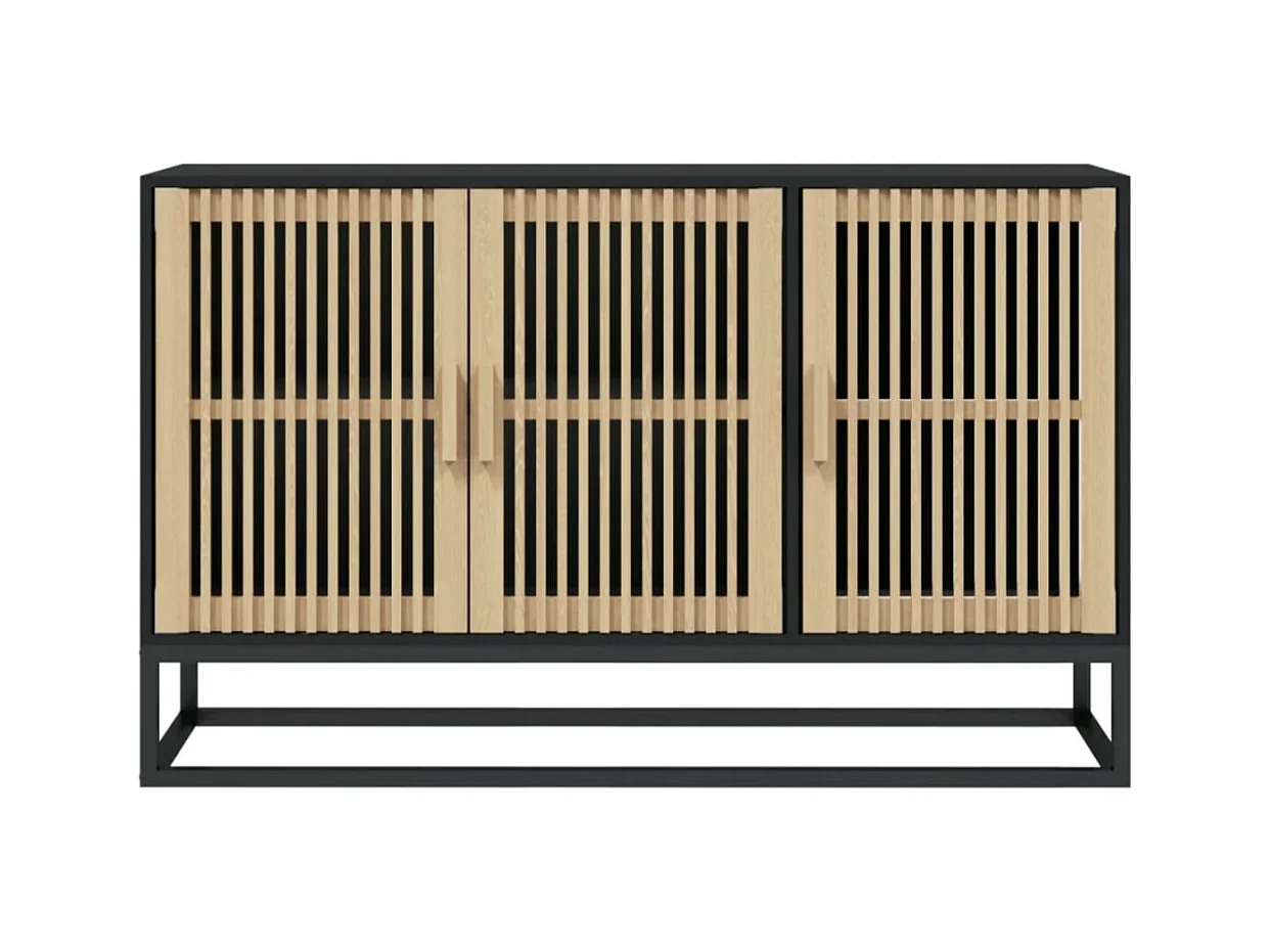 Petit buffet en bois naturel 3 portes et pieds en métal noir 105cm - Modèle Bolivia-Couleur Naturel