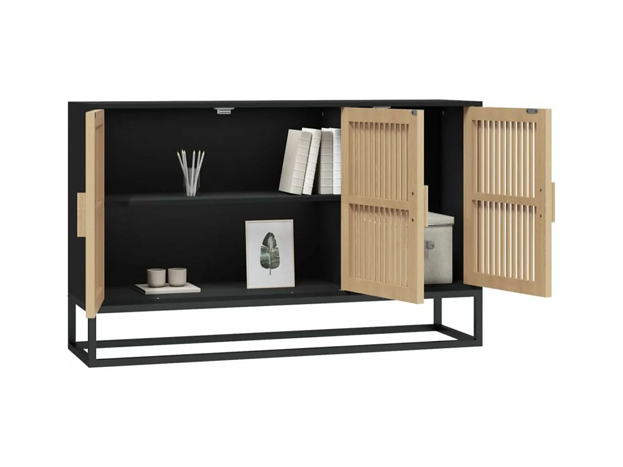 Petit buffet en bois naturel 3 portes et pieds en métal noir 105cm - Modèle Bolivia-Couleur Naturel