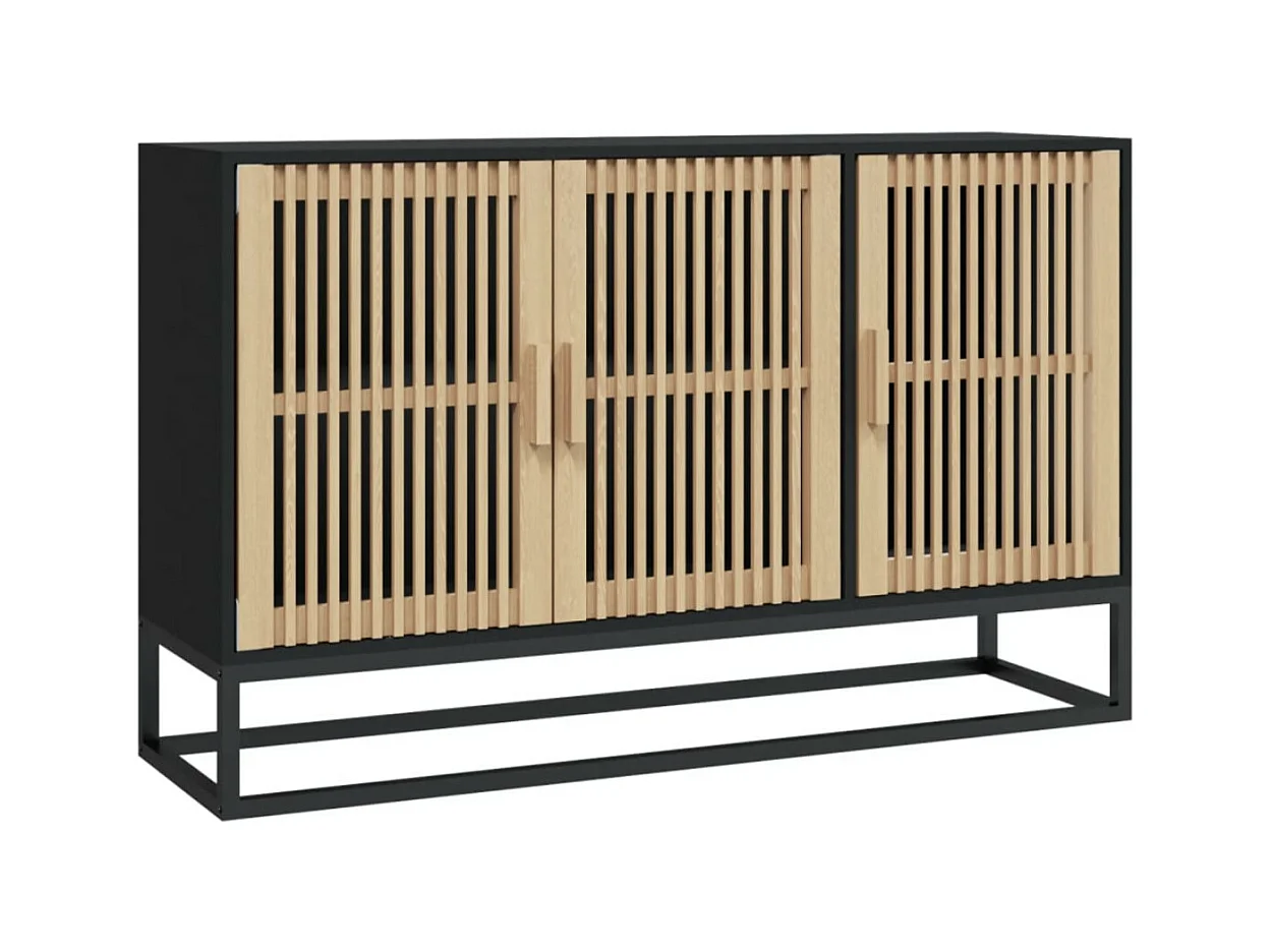 Petit buffet en bois naturel 3 portes et pieds en métal noir 105cm - Modèle Bolivia-Couleur Naturel
