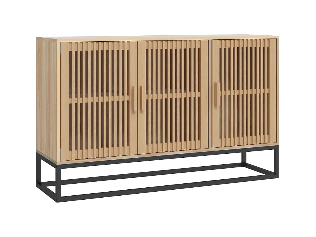 Petit buffet en bois naturel 3 portes et pieds en métal noir 105cm - Modèle Bolivia-Couleur Naturel