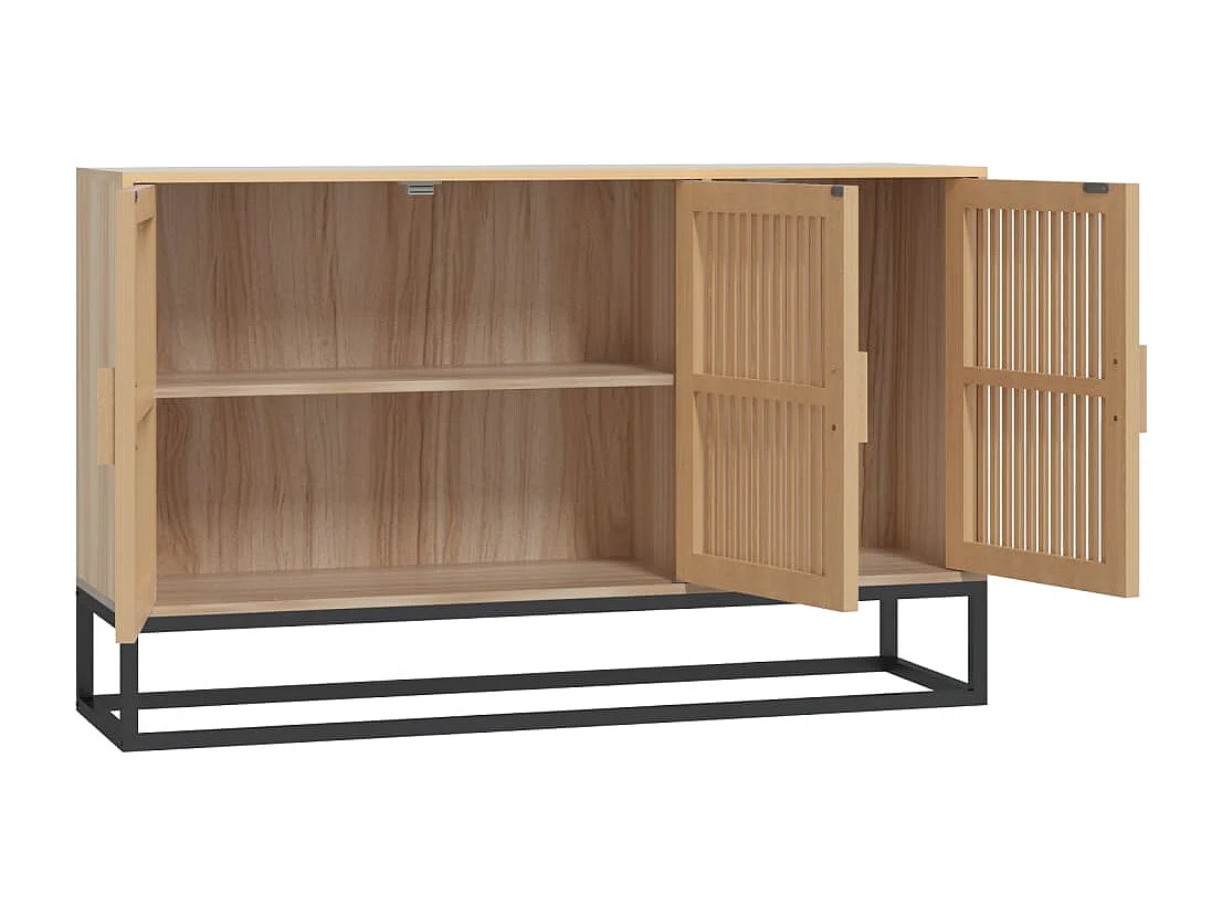 Petit buffet en bois naturel 3 portes et pieds en métal noir 105cm - Modèle Bolivia-Couleur Naturel