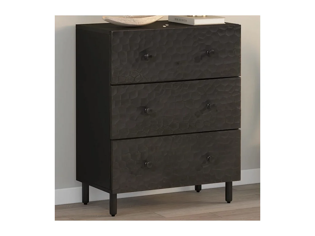 Armoire latérale noir 60x33x75 bois massif de manguier