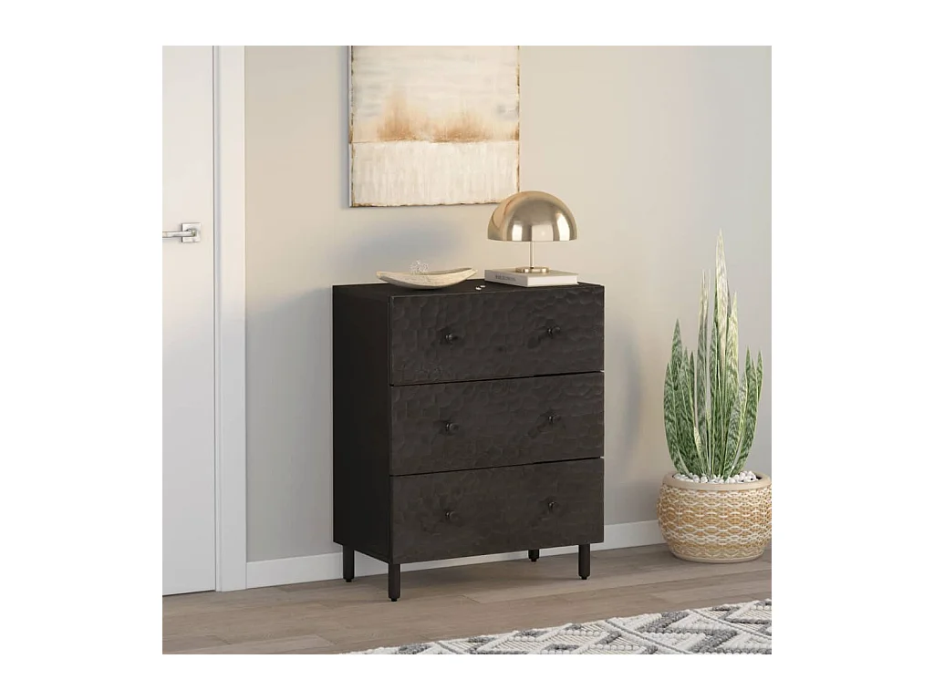 Armoire latérale noir 60x33x75 bois massif de manguier