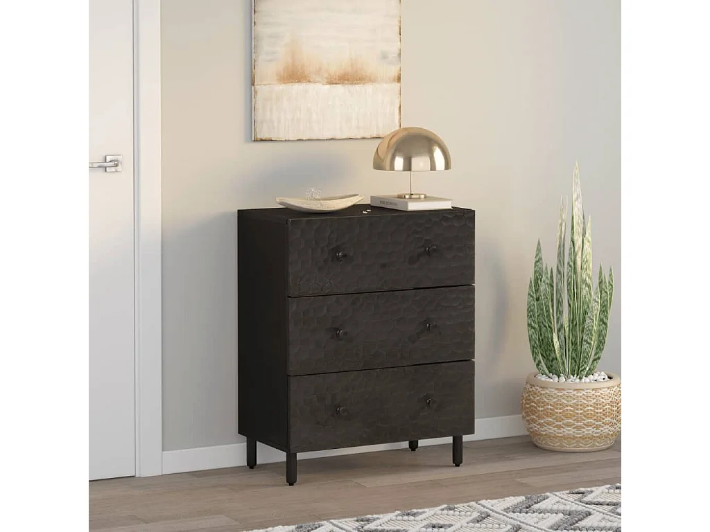 Armoire latérale noir 60x33x75 bois massif de manguier