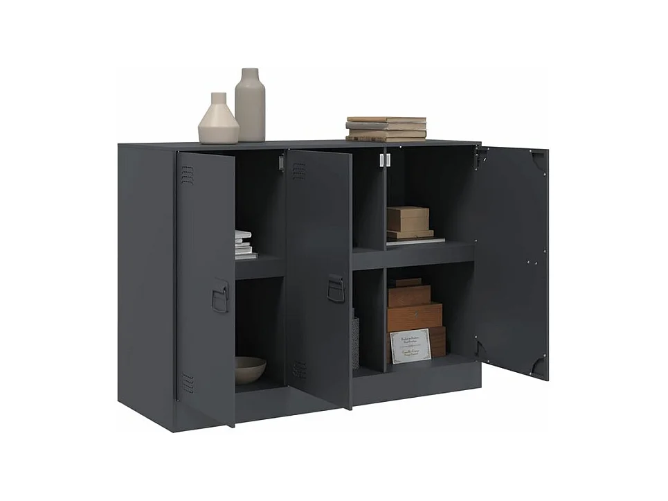 Meuble de rangement 3 portes en acier Lazard 99cm - Style Industriel-Couleur Gris anthracite