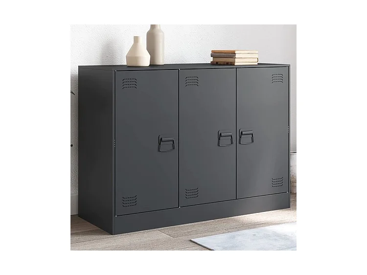 Meuble de rangement 3 portes en acier Lazard 99cm - Style Industriel-Couleur Gris anthracite