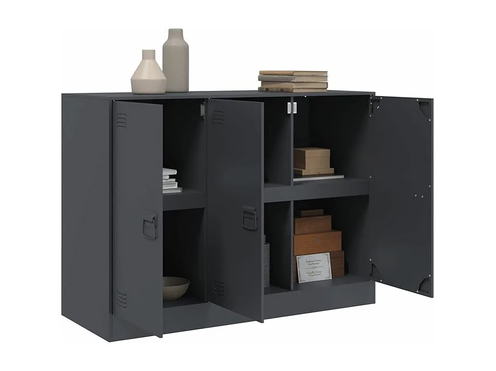 Meuble de rangement 3 portes en acier Lazard 99cm - Style Industriel-Couleur Gris anthracite