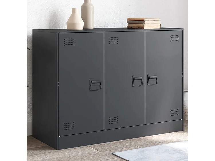 Meuble de rangement 3 portes en acier Lazard 99cm - Style Industriel-Couleur Gris anthracite