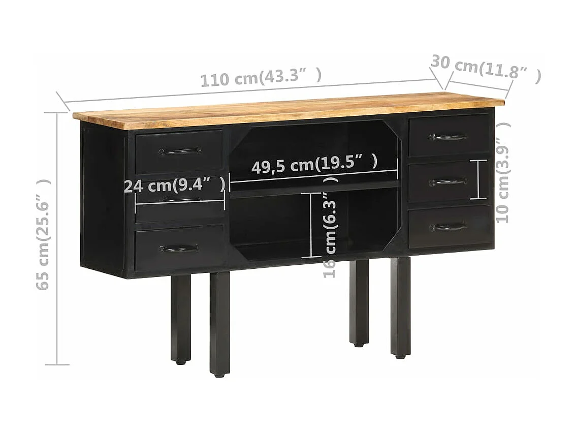 Buffet 110x30x65 Bois de manguier massif brut et acier