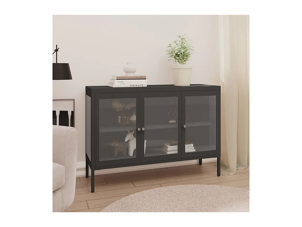 Buffet Verla 105cm – Acier et verre trempé-Couleur Gris foncé