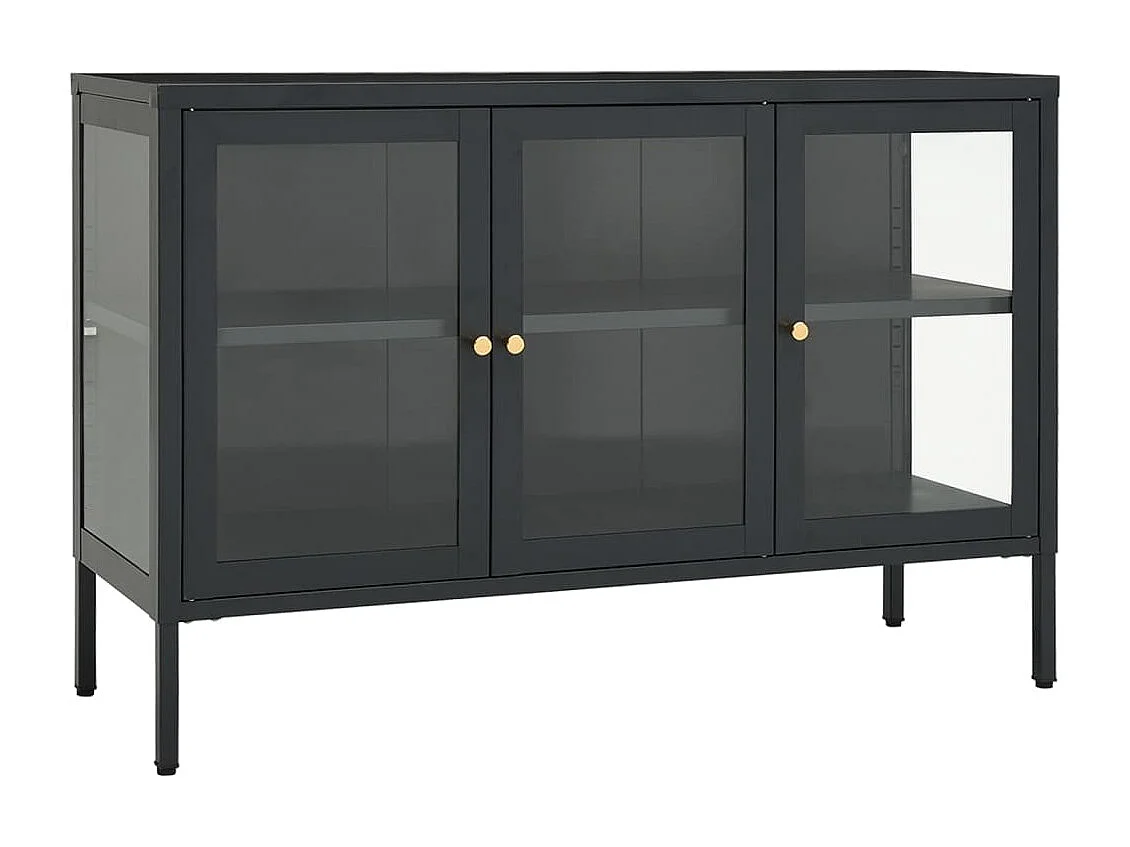 Buffet Verla 105cm – Acier et verre trempé-Couleur Gris foncé