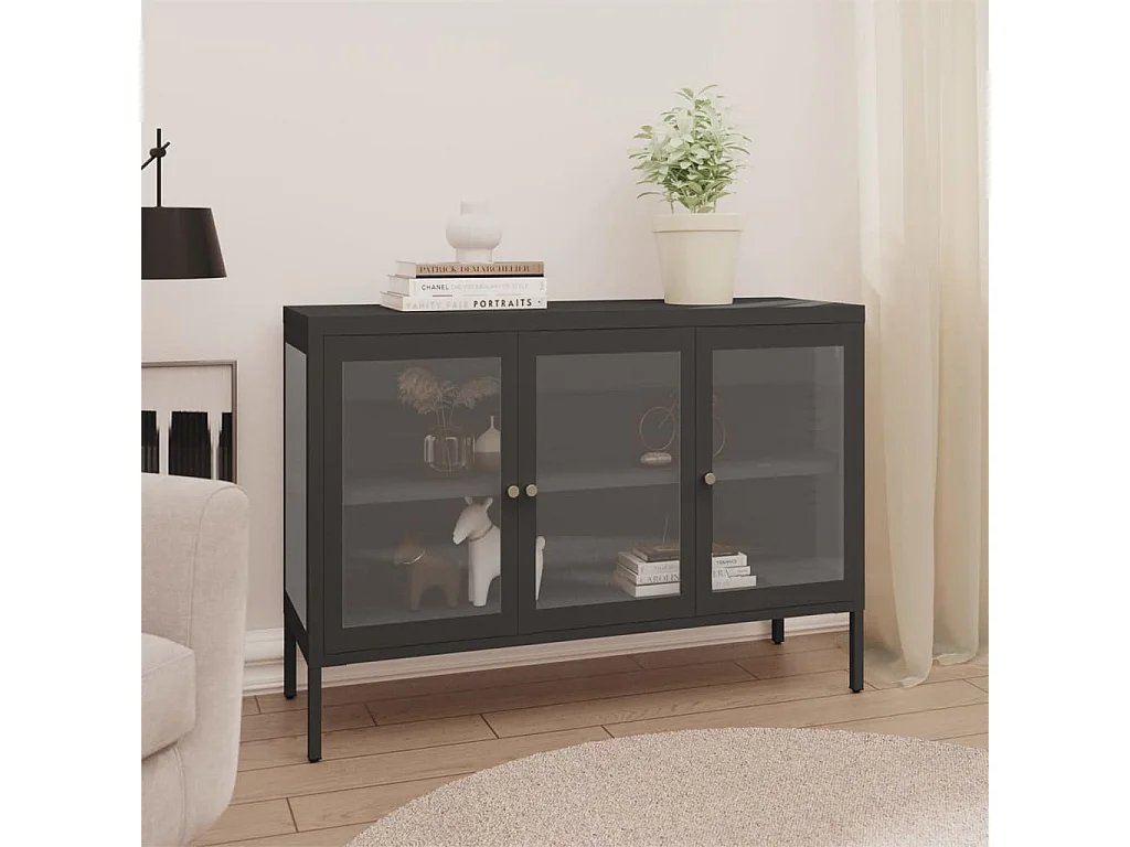 Buffet Verla 105cm – Acier et verre trempé-Couleur Gris foncé