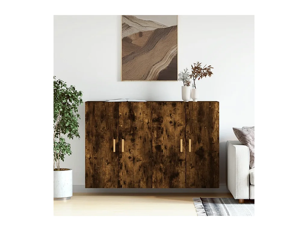 Armoires murales 2 pcs chêne fumé bois d'ingénierie