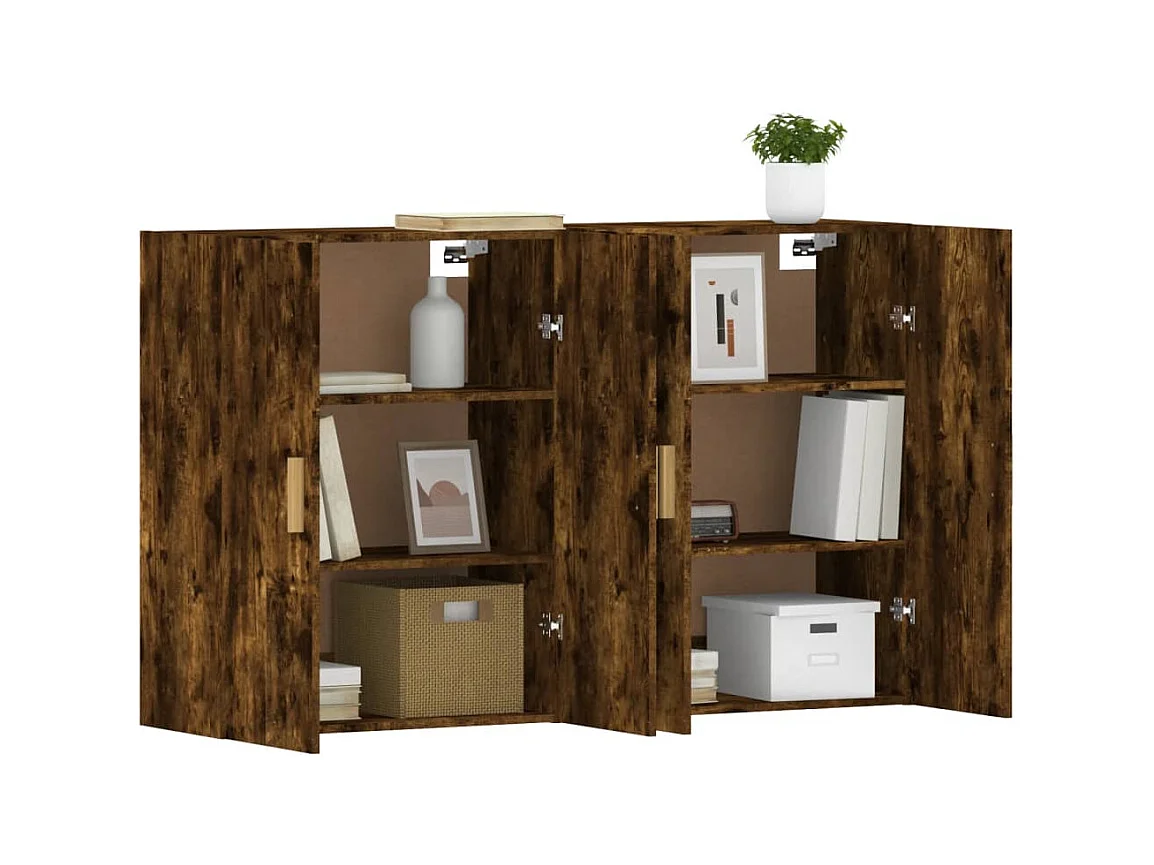 Armoires murales 2 pcs chêne fumé bois d'ingénierie