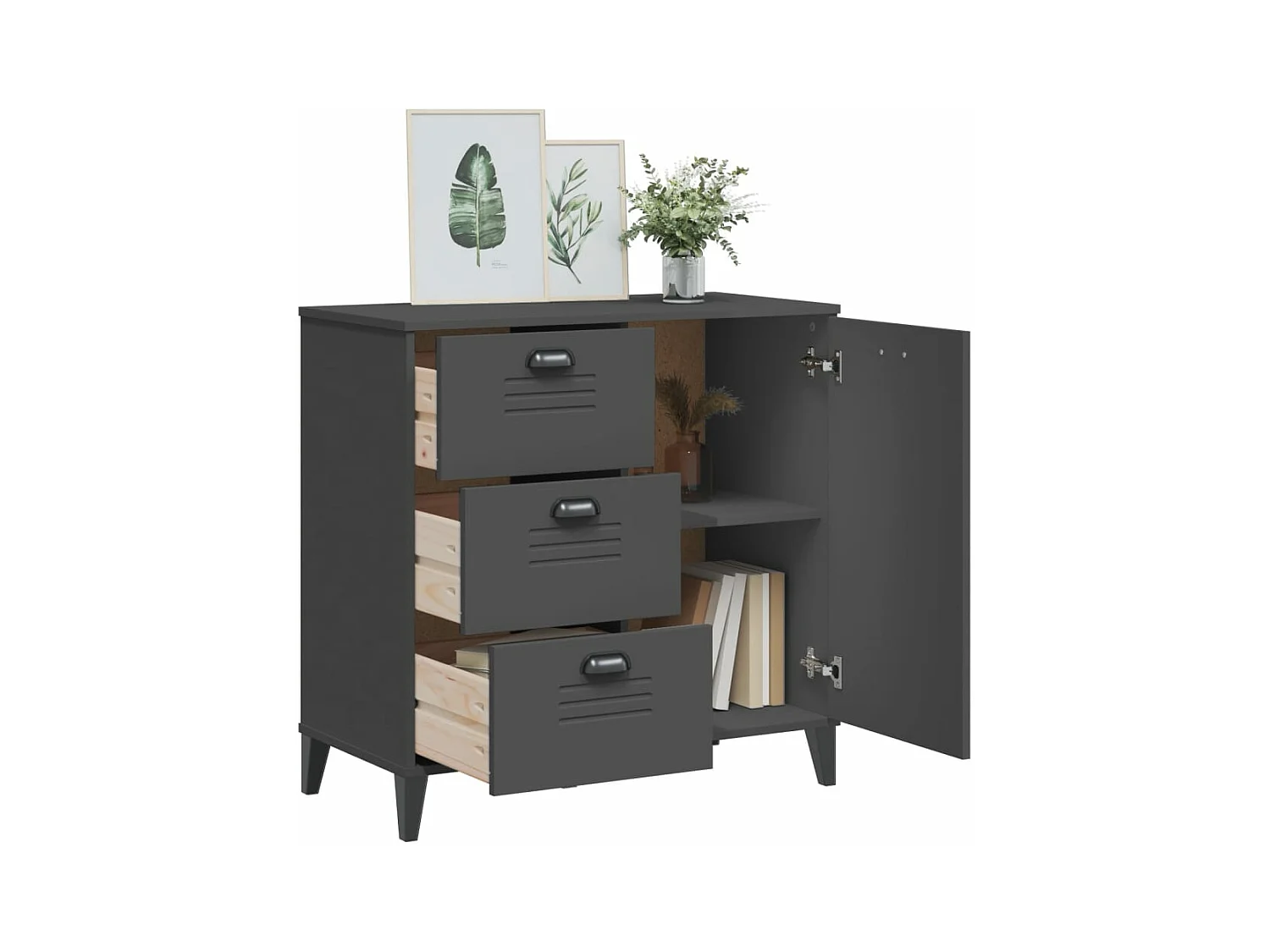 Buffet VIKEN gris anthracite 80x40x80 bois massif de pin