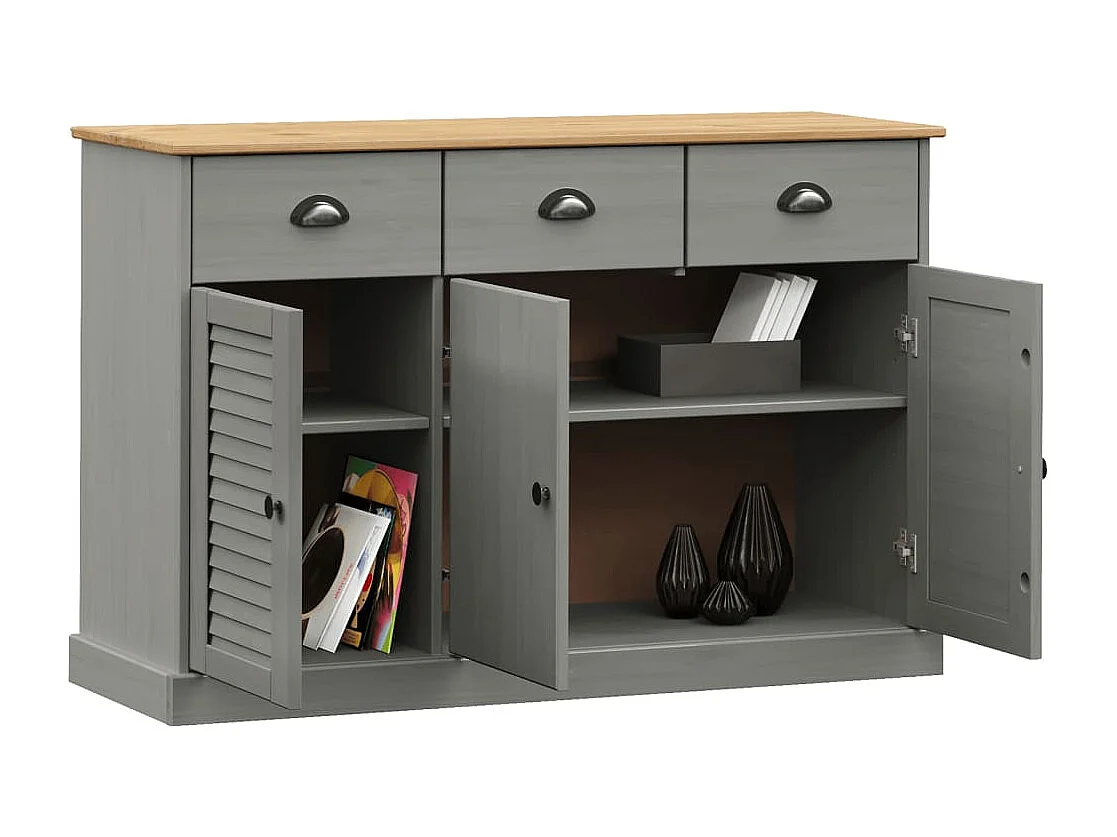 Buffet avec tiroirs VIGO 113x40x75 gris bois massif de pin