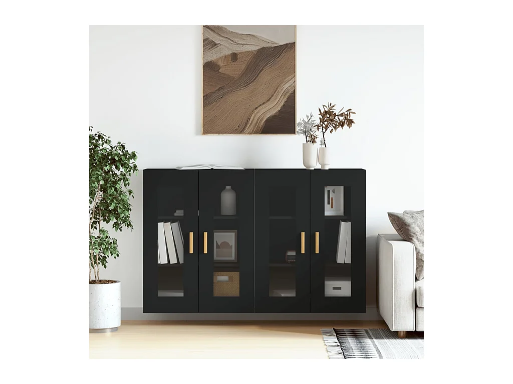 Armoires murales 2 pcs noir bois d'ingénierie