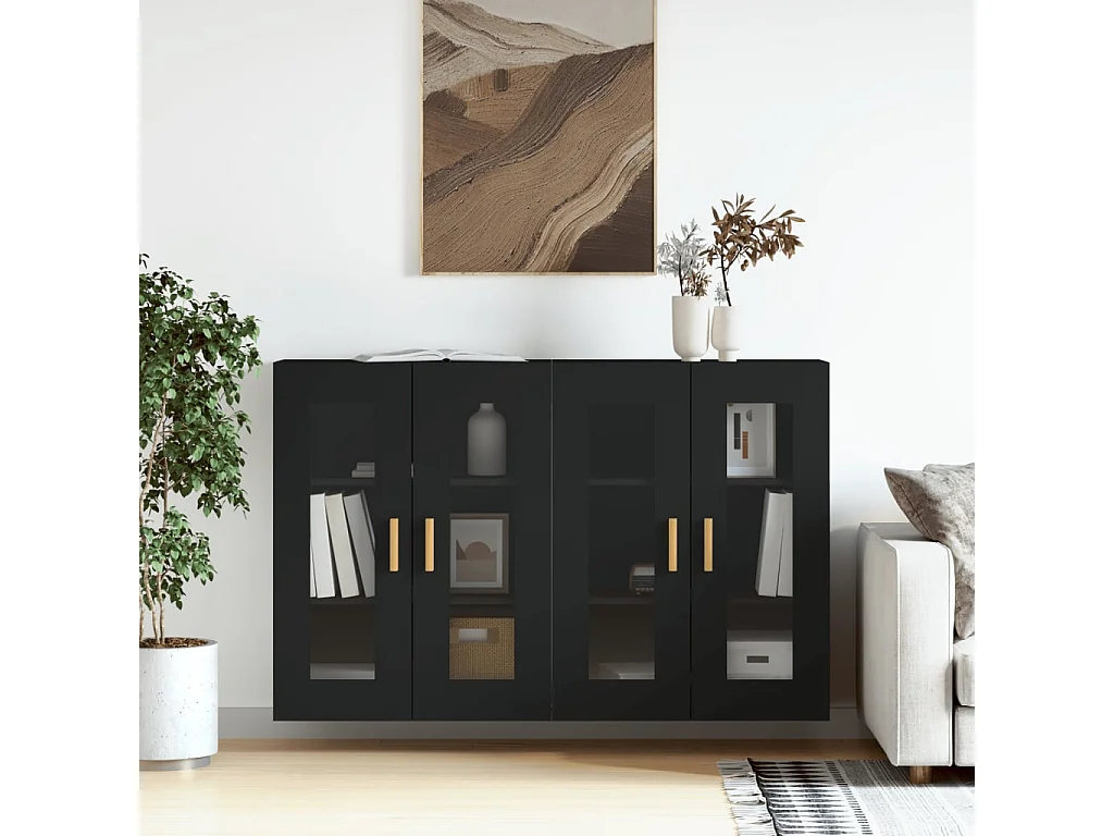 Armoires murales 2 pcs noir bois d'ingénierie