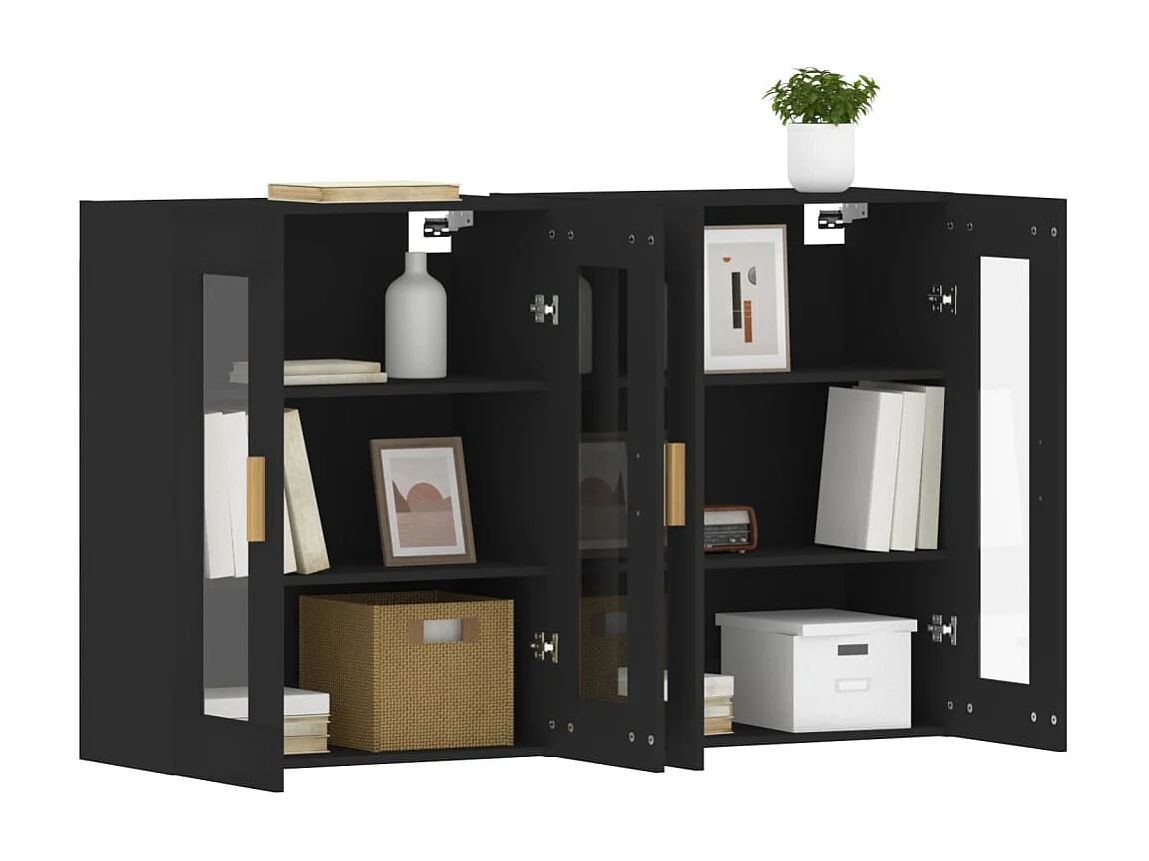 Armoires murales 2 pcs noir bois d'ingénierie