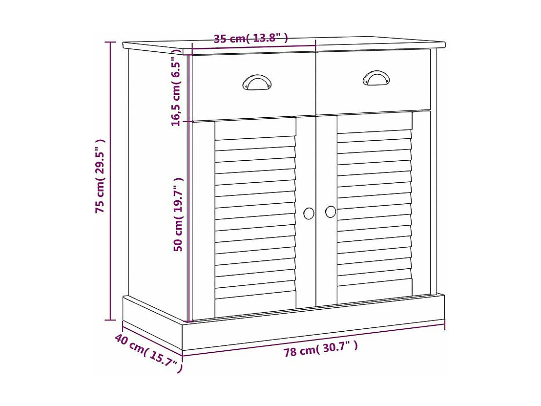 Buffet avec tiroirs VIGO 78x40x75 blanc bois massif de pin