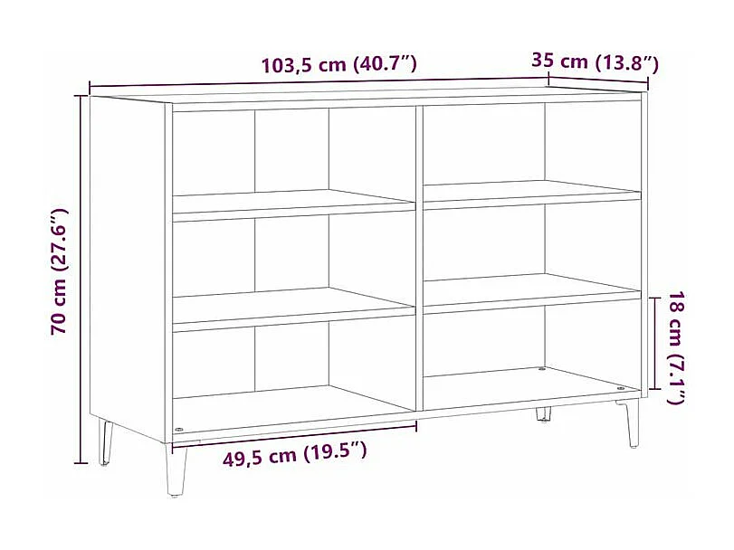 Buffet vieux bois 103,5x35x70 bois d'ingénierie
